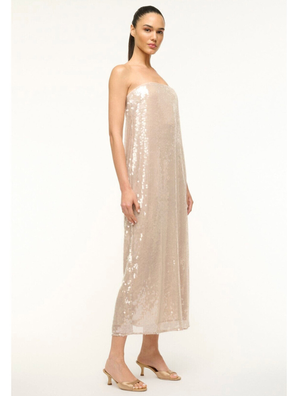 NWT $700 STAUD Casey Beaded Sequin Designer Dress Cocktail 4/small Moon Nude - Picture 4 of 10